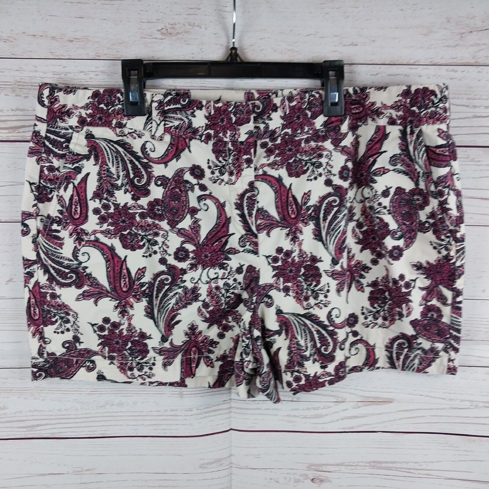Ann Taylor Loft Shorts White Pink Paisley Floral Print Women's Size 14 38x4